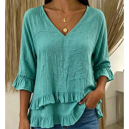 【S-2XL】👚Elegancka damska letnia bluzka z falbanami i dekoltem w kształcie litery V
