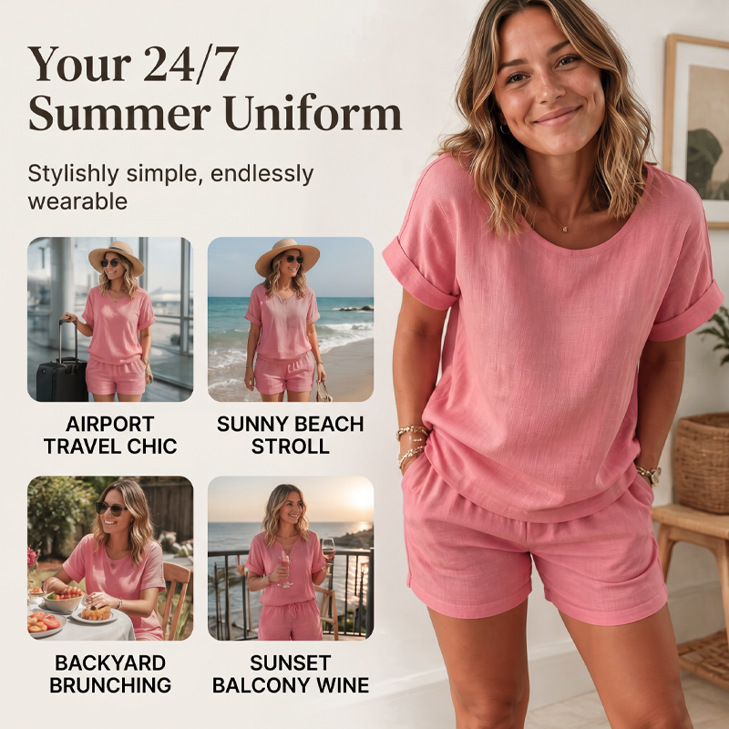 【S-3XL】🎀Dwuczęściowy zestaw damski: bluzka z krótkim rękawem i szorty