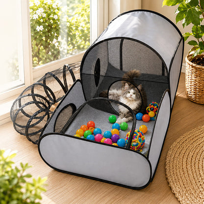 🐱🏠Wielofunkcyjna budka dla kota z ogrodzeniem – ✨wentylowany, nadający się do prania i składany