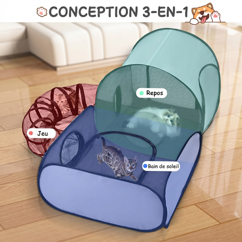 🐱🏠Wielofunkcyjna budka dla kota z ogrodzeniem – ✨wentylowany, nadający się do prania i składany