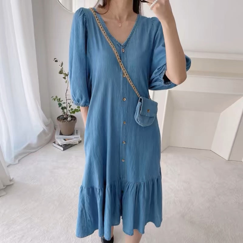 【M-3XL】👗Sukienka damska z dekoltem w serek i krótkim rękawem