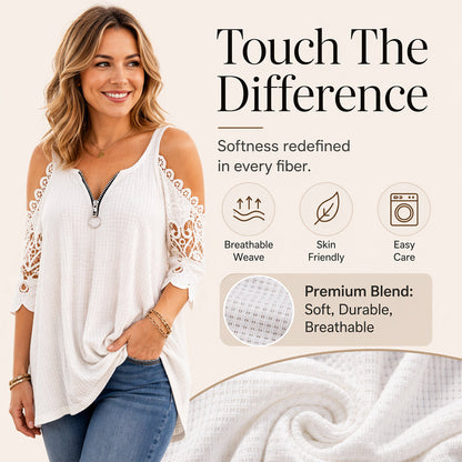 【S-5XL】👚Bluzka z koronką, z odkrytymi ramionami i zamkiem błyskawicznym z przodu