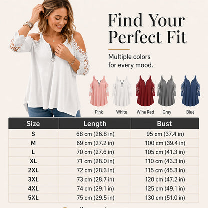 【S-5XL】👚Bluzka z koronką, z odkrytymi ramionami i zamkiem błyskawicznym z przodu
