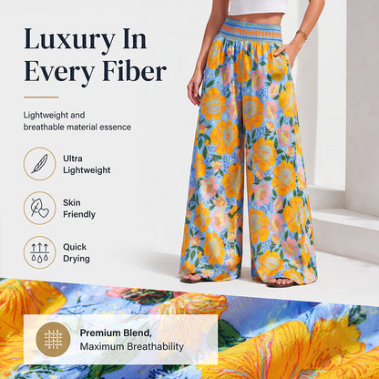 【S-2XL】🌺Damskie spodnie w kwiatowy wzór, z wysokim stanem i szerokimi nogawkami