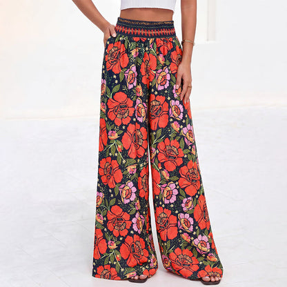 【S-2XL】🌺Damskie spodnie w kwiatowy wzór, z wysokim stanem i szerokimi nogawkami