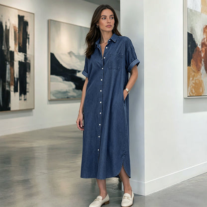 【S-4XL】👗Dżinsowy strój o luźnym kroju z wycięciem zapinanym na guziki