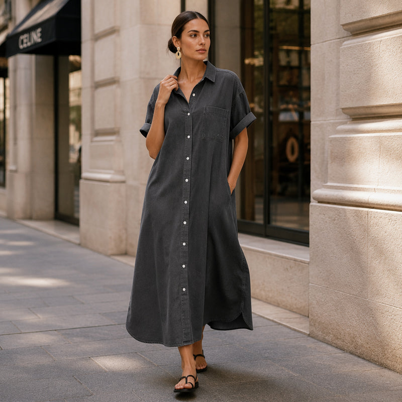 【S-4XL】👗Dżinsowy strój o luźnym kroju z wycięciem zapinanym na guziki