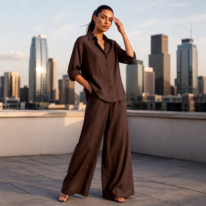 【S-5XL】👚Zestaw składający się z koszuli w stylu casual i spodni z szerokimi nogawkami