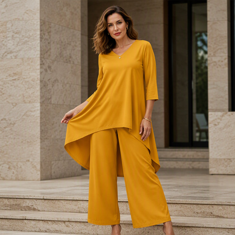 【XL-5XL】💖Zestaw składający się z eleganckiej bluzki i spodni z szerokimi nogawkami