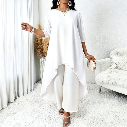 【XL-5XL】💖Zestaw składający się z eleganckiej bluzki i spodni z szerokimi nogawkami