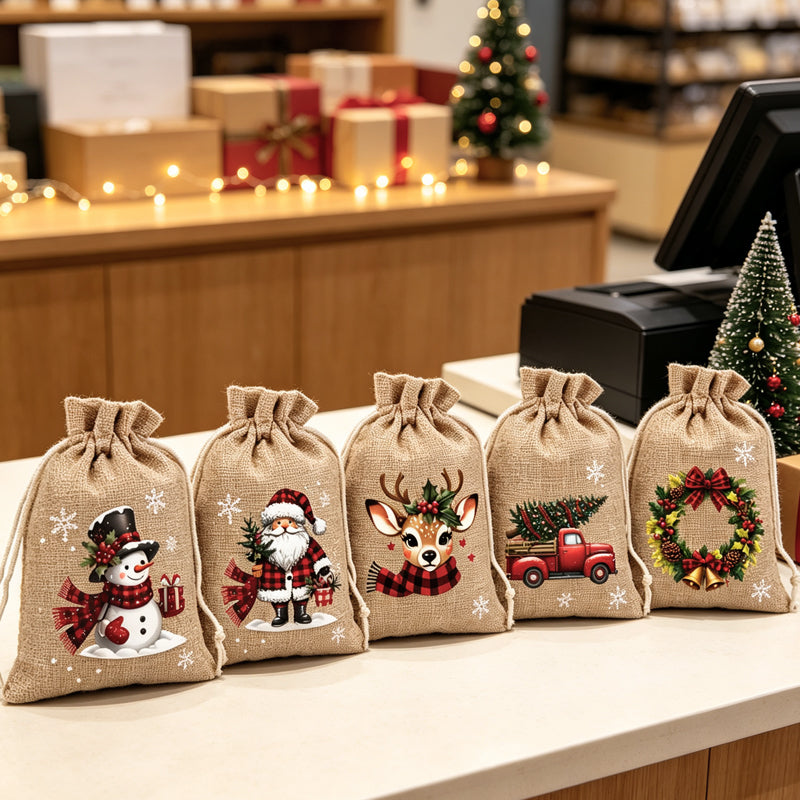 🎄Świąteczne torebki na prezenty z sznurkiem – 🎁Stylowe opakowanie, łatwe w użyciu, nadające się do recyklingu