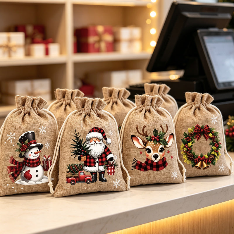 🎄Świąteczne torebki na prezenty z sznurkiem – 🎁Stylowe opakowanie, łatwe w użyciu, nadające się do recyklingu