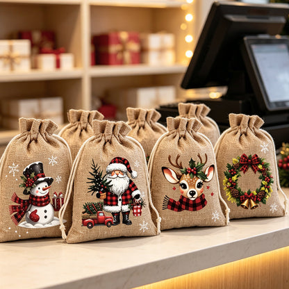 🎄Świąteczne torebki na prezenty z sznurkiem – 🎁Stylowe opakowanie, łatwe w użyciu, nadające się do recyklingu