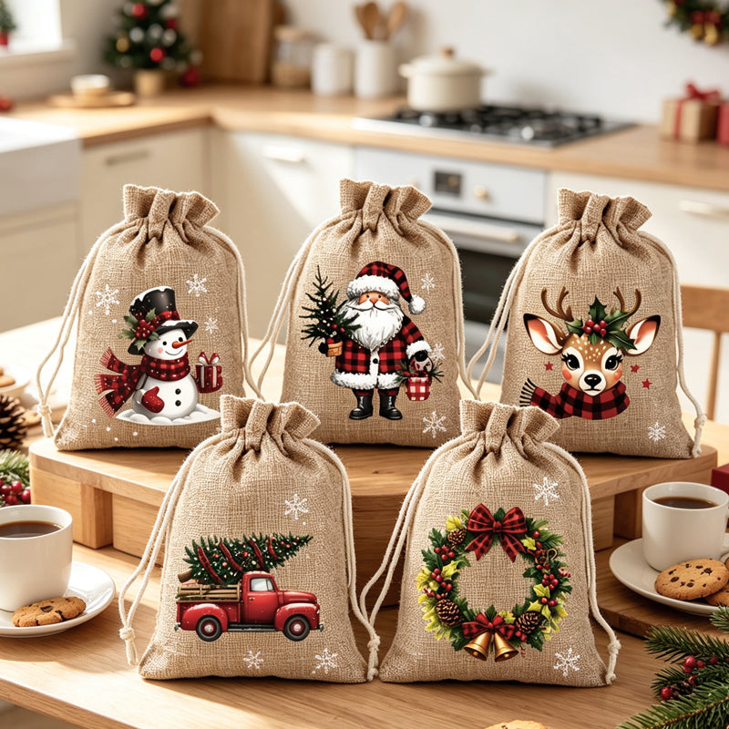 🎄Świąteczne torebki na prezenty z sznurkiem – 🎁Stylowe opakowanie, łatwe w użyciu, nadające się do recyklingu