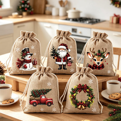 🎄Świąteczne torebki na prezenty z sznurkiem – 🎁Stylowe opakowanie, łatwe w użyciu, nadające się do recyklingu