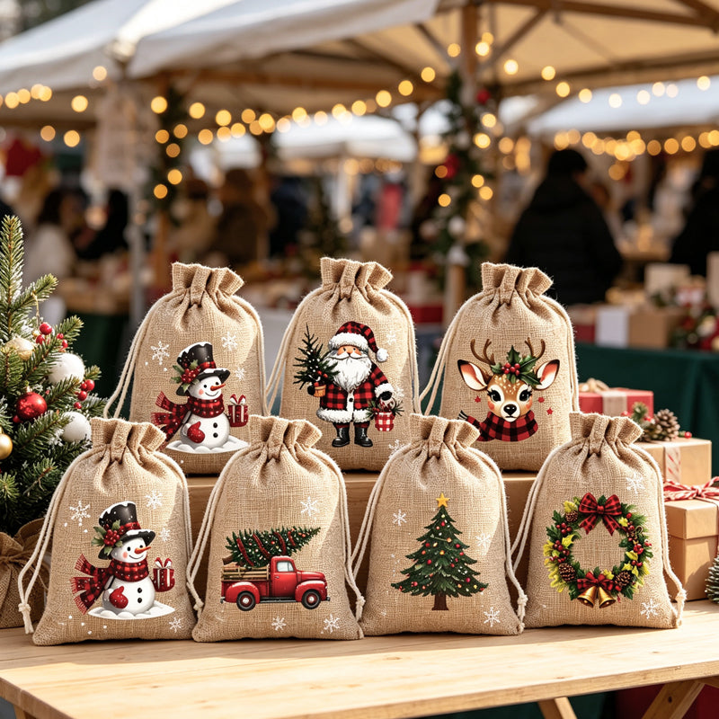 🎄Świąteczne torebki na prezenty z sznurkiem – 🎁Stylowe opakowanie, łatwe w użyciu, nadające się do recyklingu