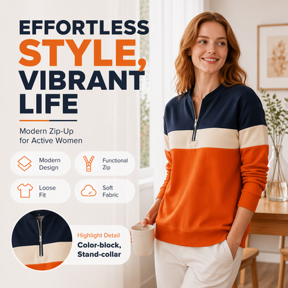 【S-3XL】💖Damska bluza z blokami kolorów i półzamkiem