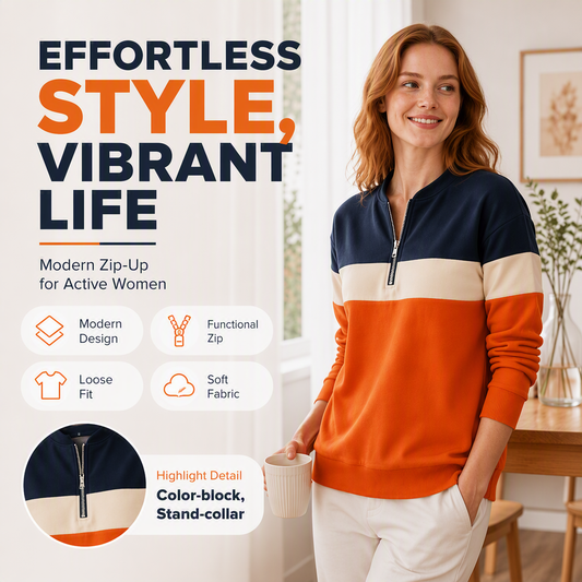 【S-3XL】💖Damska bluza z blokami kolorów i półzamkiem