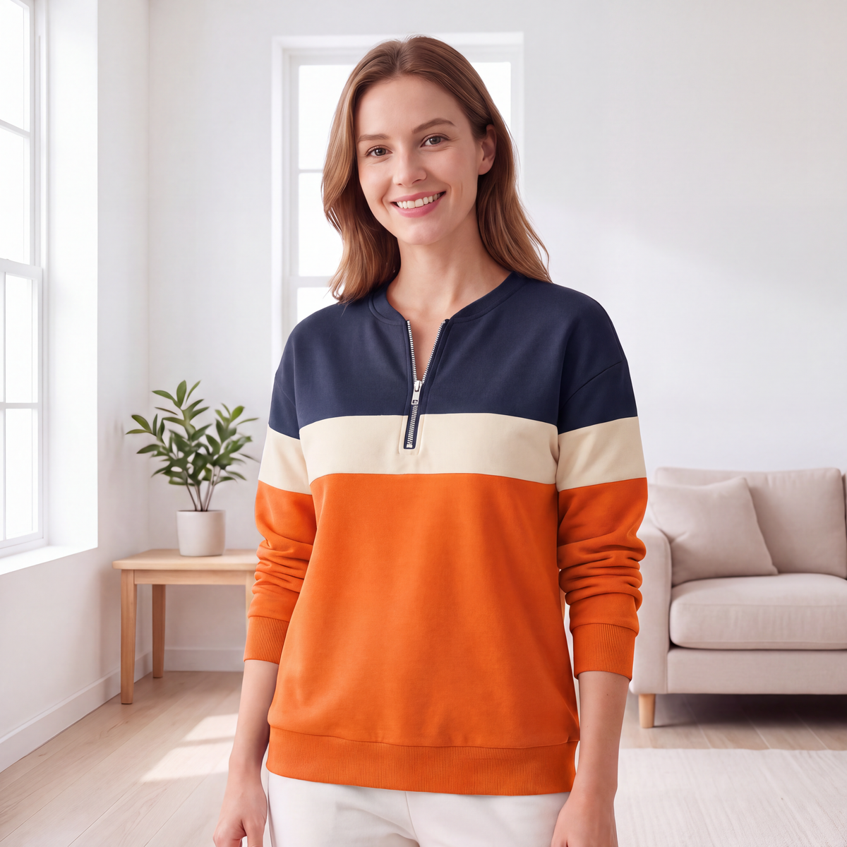 【S-3XL】💖Damska bluza z blokami kolorów i półzamkiem