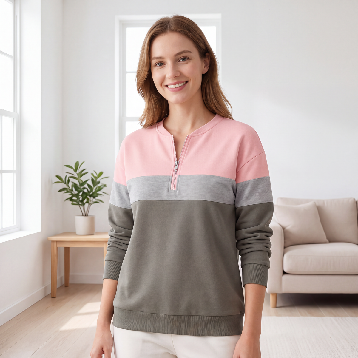 【S-3XL】💖Damska bluza z blokami kolorów i półzamkiem
