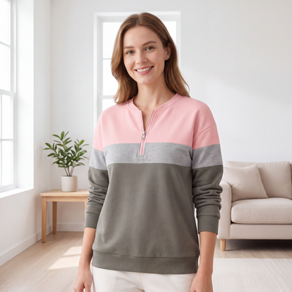 【S-3XL】💖Damska bluza z blokami kolorów i półzamkiem