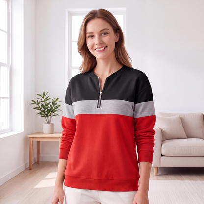 【S-3XL】💖Damska bluza z blokami kolorów i półzamkiem