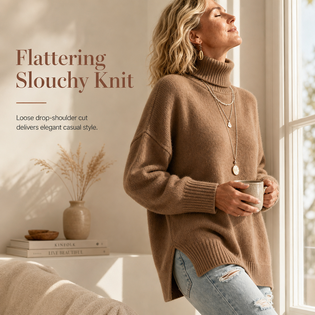 【S-5XL】🔥Sweter z dzianinowym kołnierzem o zbyt dużym rozmiarze